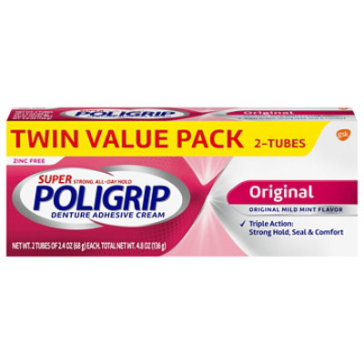 Super Poligrip Denture Adhesive Cream Original Twin Value Pack - 2-2.4 Oz