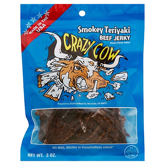 Crazy Cow Beef Jerky Teriyaki Ginger - 3 Oz