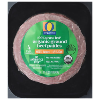 O Organics Grass Fed Ground Beef Hamburger Patties 85% Lean 15% Fat 4 Count - 16 Oz - Image 2