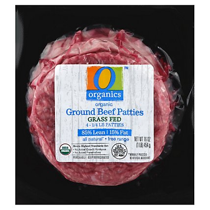 O Organics Organic Beef Grass Fed Ground Beef Hamburger Patties 85% Lean 15% Fat 4 Count - 16 Oz. - Image 1