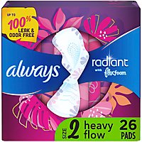 Always Radiant FlexFoam Pads Size 2 Heavy Flow Absorbency With Wings - 26 Count - Image 2