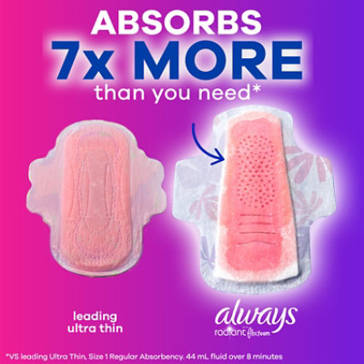 Always Radiant FlexFoam Pads for Women Size 1 Regular Absorbency with Wings Scented - 30 Count - Image 7