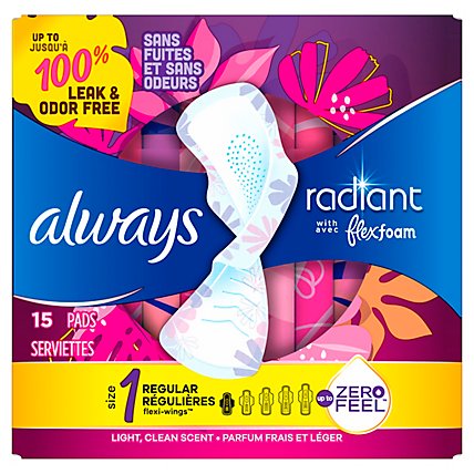 Always Radiant Pads Size 1 Regular Absorbency Scented - 15 Count - Image 5