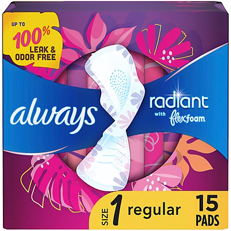 Always Radiant Pads Size 1 Regular Absorbency Scented - 15 Count