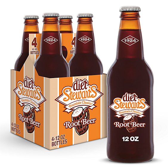 Stewart's Diet Root Beer Soda Bottle - 4-12 Fl. Oz.