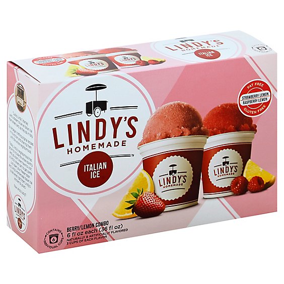 Lyndys Homemade Italian Ice Fat Free Gluten Free Strawberry Lemon & Raspberry Lemon - 6 Fl. Oz.