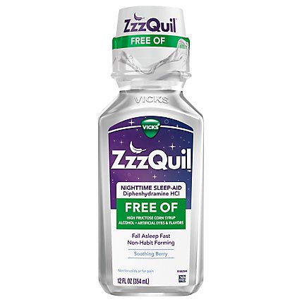 Vicks ZzzQuil Liquid FREE OF Alcohol Soothing Berry Nighttime Sleep Aid - 12 Fl. Oz. - Image 2