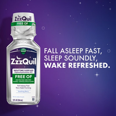 Vicks ZzzQuil Liquid FREE OF Alcohol Soothing Berry Nighttime Sleep Aid - 12 Fl. Oz. - Image 4