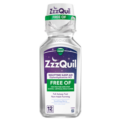 Vicks ZzzQuil Liquid FREE OF Alcohol Soothing Berry Nighttime Sleep Aid - 12 Fl. Oz. - Image 1