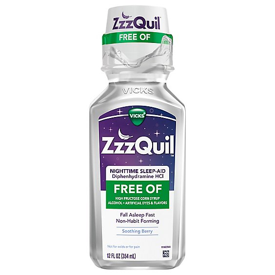 Vicks ZzzQuil Liquid FREE OF Alcohol Soothing Berry Nighttime Sleep Aid - 12 Fl. Oz.