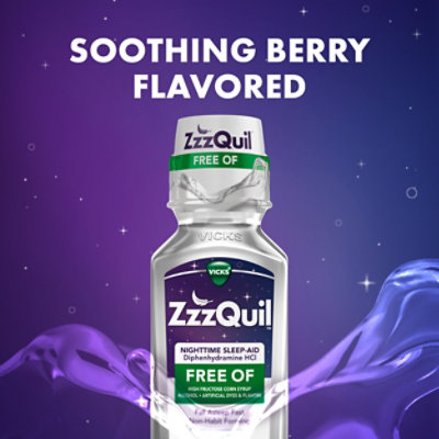 Vicks ZzzQuil Liquid FREE OF Alcohol Soothing Berry Nighttime Sleep Aid - 12 Fl. Oz. - Image 7