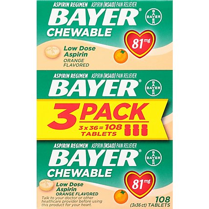 Bayer Aspirin Chewable Tablets Orange 81 mg - 108 Count - Image 2