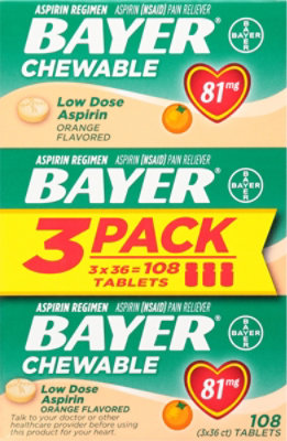 Bayer Aspirin Chewable Tablets Orange 81 mg - 108 Count - Image 2