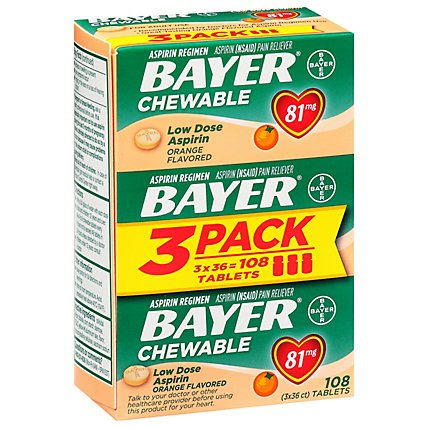 Bayer Aspirin Chewable Tablets Orange 81 mg - 108 Count - Image 1
