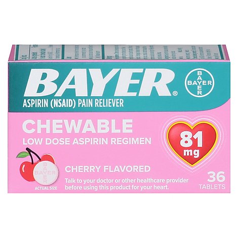 Bayer Aspirin Tablets 81mg Chewable Low Dose Cherry Flavored - 36 Count