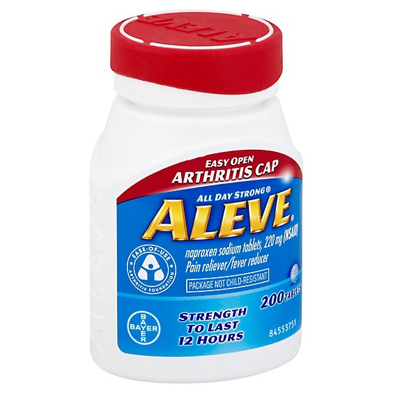 Aleve Naproxen Sodium Tablets 220mg Pain Reliever Fever Reducer Easy Open Cap - 200 Count