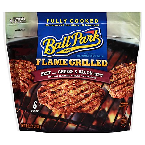 Ball Park Fully Cooked Flame Grilled Beef with Cheese & Bacon Patties 6 Count