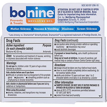 Bonine For Motion Sickness Chewable Tablets Raspberry Flavored - 16 Count - Image 5