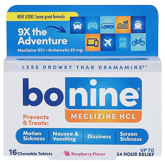 Bonine For Motion Sickness Chewable Tablets Raspberry Flavored - 16 Count