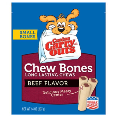 Canine Carry Outs Dog Snacks Beef Flavor Chew Bones Small Bag - 14 Oz