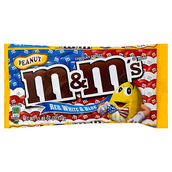 M&Ms Chocolate Candies Milk Chocolate Peanut Red White & Blue - 11.4 Oz