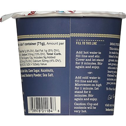 Bob's Red Mill Gluten Free Blueberry & Hazelnut Oatmeal Cup with Flax & Chia - 2.5 Oz - Image 6
