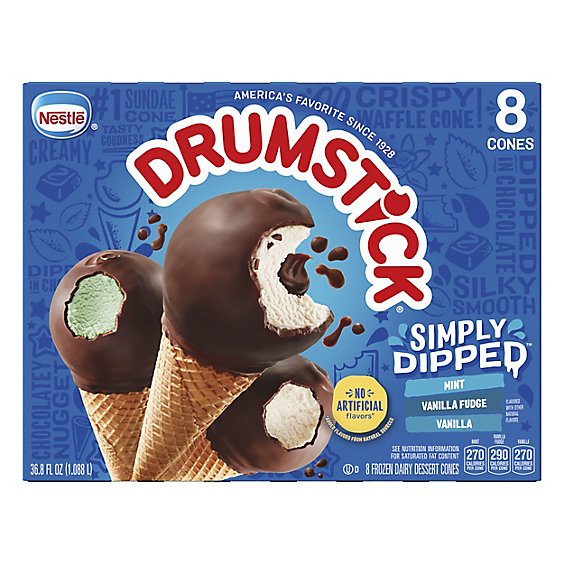 Drumstick Vanilla Mint and Vanilla Fudge Simply Dipped Cones Variety Pack - 8 Count
