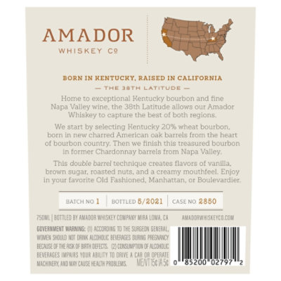 Amador Double Barrel 43% Alcohol Wheated Chardonnay Barrel Bourbon Whiskey 86 Proof - 750 Ml - Image 4