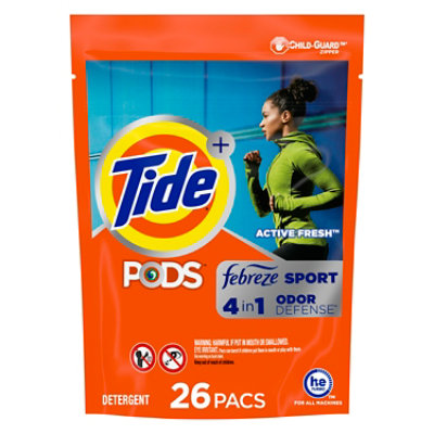 Tide PODS Plus Febreze Laundry Detergent Liquid Pacs Sport Odor Defense Active Fresh - 26 Count