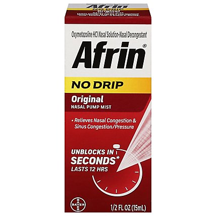 Afrin No Drip Nasal Decongestant Original Maximum Strength Pump Mist - 0.5 Fl. Oz. - Image 1