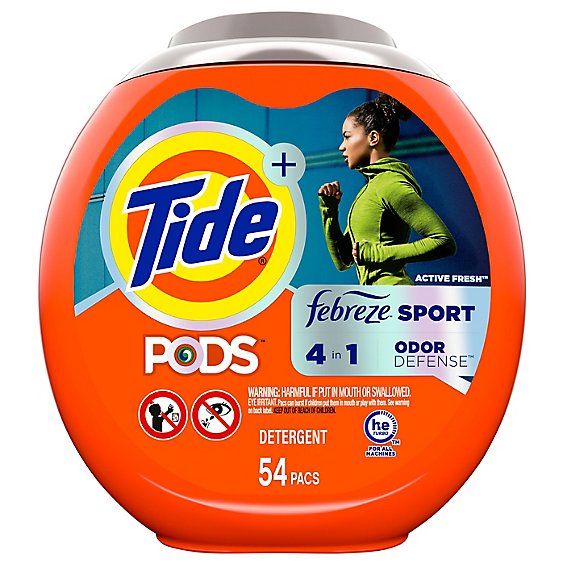 Tide PODS Plus Febreze Sport Odor Defense Active Fresh Liquid Laundry Detergent Pacs - 54 Count