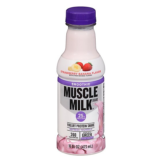 MUSCLE MILK Protein Shake Yogurt Smoothie Strawberry Banana Flavor - 16 Fl. Oz.