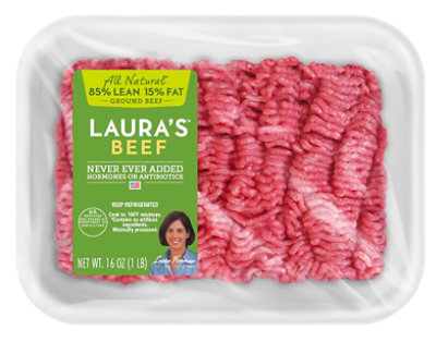 Lauras Ground Beef 85% Lean 15% Fat - 1 Lb.