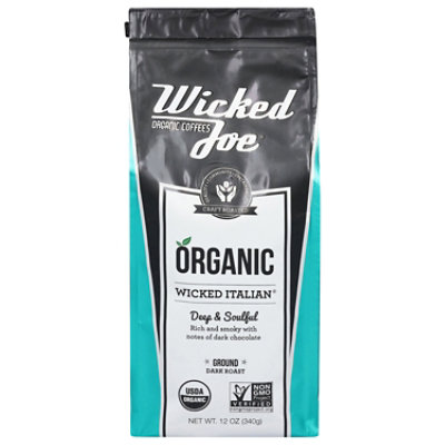 Wicked Joe Coffee Organic Fair Trade Ground Medium Dark Roast Wicked Italian - 12 Oz - Image 2