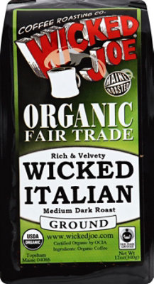 Wicked Joe Coffee Organic Fair Trade Ground Medium Dark Roast Wicked Italian - 12 Oz - Image 1