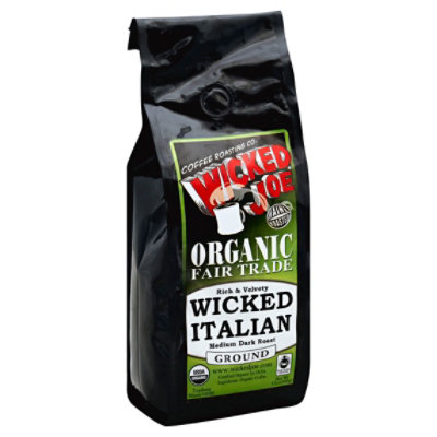 Wicked Joe Coffee Organic Fair Trade Ground Medium Dark Roast Wicked Italian - 12 Oz