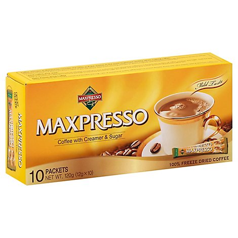 Maxpresso Coffee Freeze Dried with Cream & Sugar Packets - 10 Count