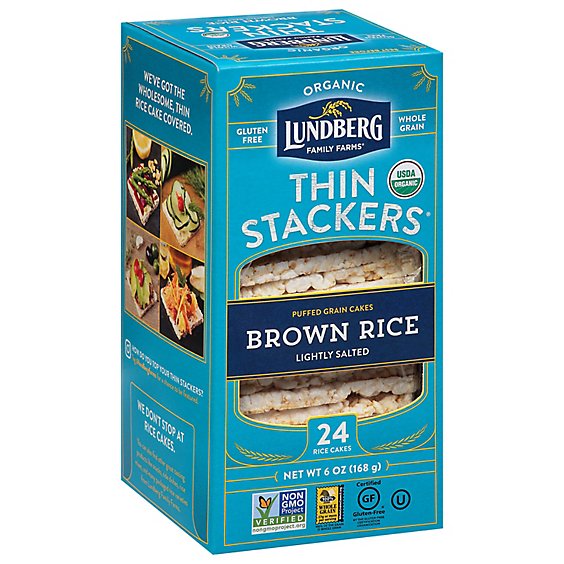 Lundberg Thin Stackers Cakes Rice Organic Brown Rice Lightly Salted - 24 Count