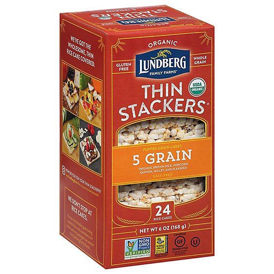 Lundberg Thin Stackers Cakes Rice Organic 5 Grain - 24 Count