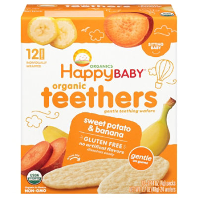 Happy Baby Organics Gentle Teething Wafers Sweet Potato & Banana - 12-0.14 Oz
