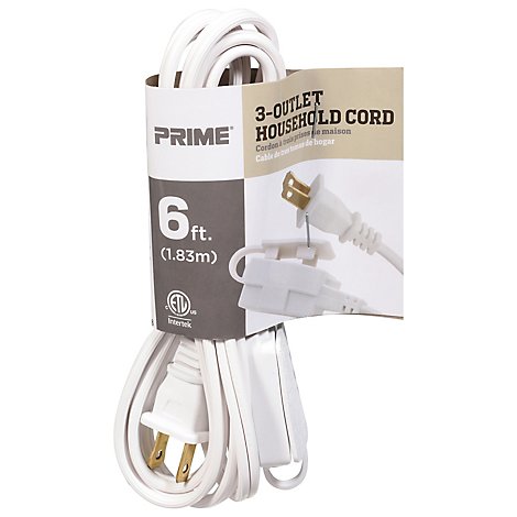 Prime Household Cord 3 Outlet 6 Feet - Each
