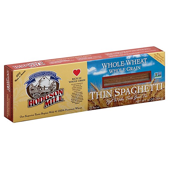 Hodgson Mill Pasta Whole Wheat Whole Grain Thin Spaghetti Box - 16 Oz