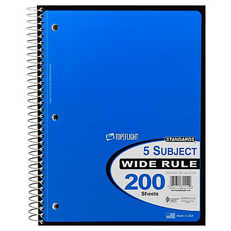 Top Flight Notebook Wireboudd 5 Subject - 200 Count