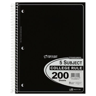 Top Flight Notebook 5 Subject Cr - 200 Count