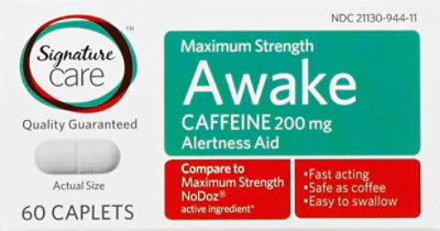 Signature Select/Care Awake Caplet Caffeine 200mg Alertness Aid Maximum Strength - 60 Count - Image 2