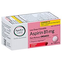 Signature Care Aspirin Pain Reliever 81mg NSAID Cherry Flavor Low Dose Chewable Tablet - 36 Count - Image 1