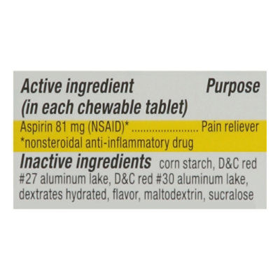 Signature Select/Care Aspirin Pain Reliever 81mg NSAID Cherry Flavor Low Dose Chewable Tablet - 36 Count - Image 3