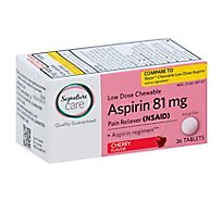 Signature Care Aspirin Pain Reliever 81mg NSAID Cherry Flavor Low Dose Chewable Tablet - 36 Count
