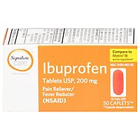 Signature Care Ibuprofen Pain Reliever Fever Reducer 200mg NSAID Caplet Orange - 50 Count - Image 1