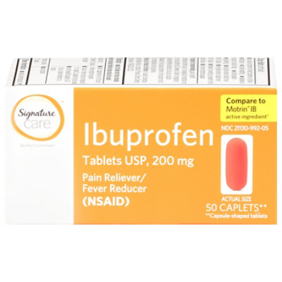 Signature Select/Care Ibuprofen Pain Reliever Fever Reducer 200mg NSAID Caplet Orange - 50 Count